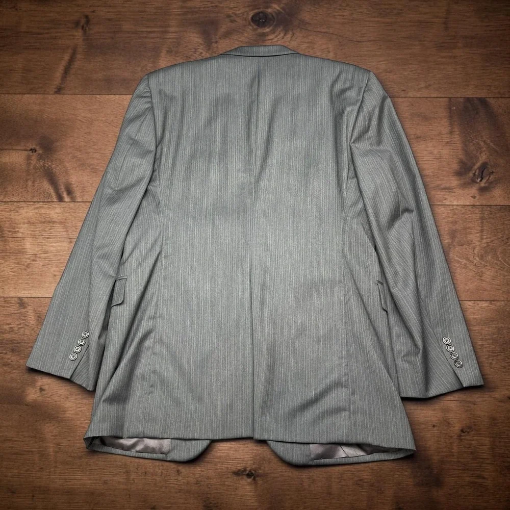 Jos A Bank Mens Suit 44L 2Pcs W38xL33 100% Wool Grey Pinstripe Business Formals
